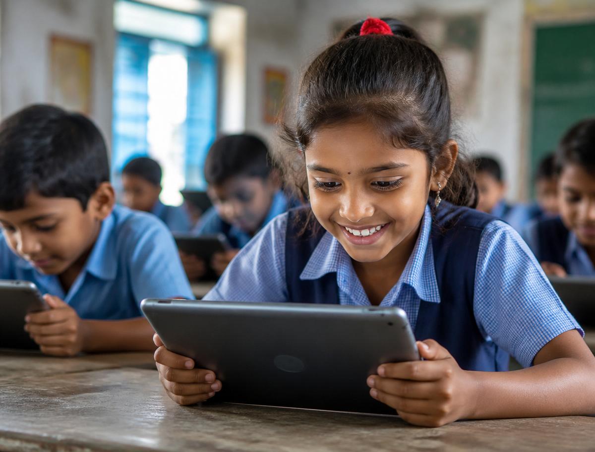 Rural girl learning on a tablet